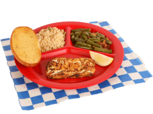 1 PC. Grilled Lemon Pepper Cod Plate with green beans, rice, & garlic bread